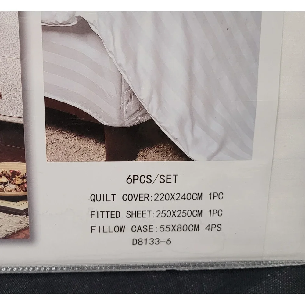 Italian Fashion Queen Size Duvet Cover Set 6 Pcs Design #D8133-6 White